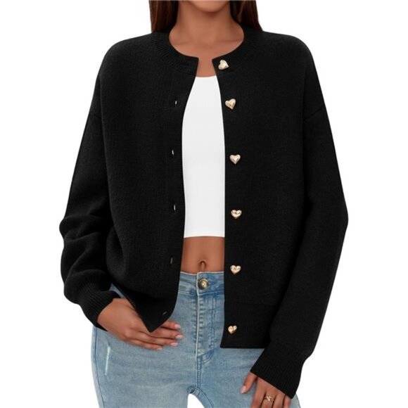 Cardigan Sweaters for Women Trendy Long Sleeve Open Front Button - Picture 3 of 4